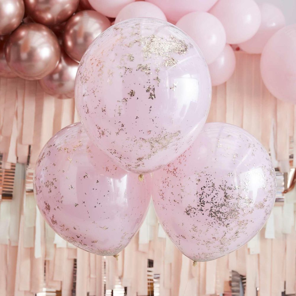 Confetti Balloons |   Double Layered Pink And Rose Gold Confetti Balloons Balloons Confetti Balloons