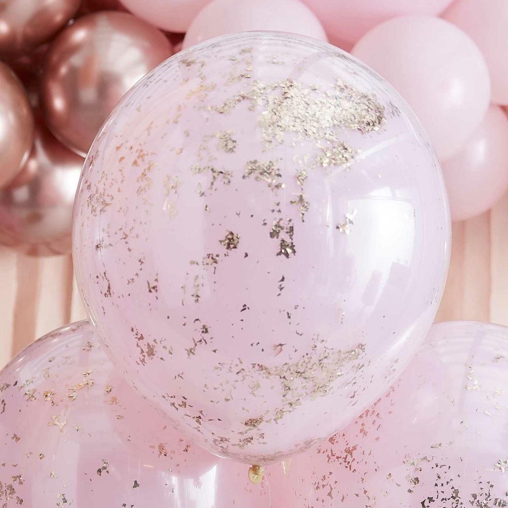 Confetti Balloons |   Double Layered Pink And Rose Gold Confetti Balloons Balloons Confetti Balloons