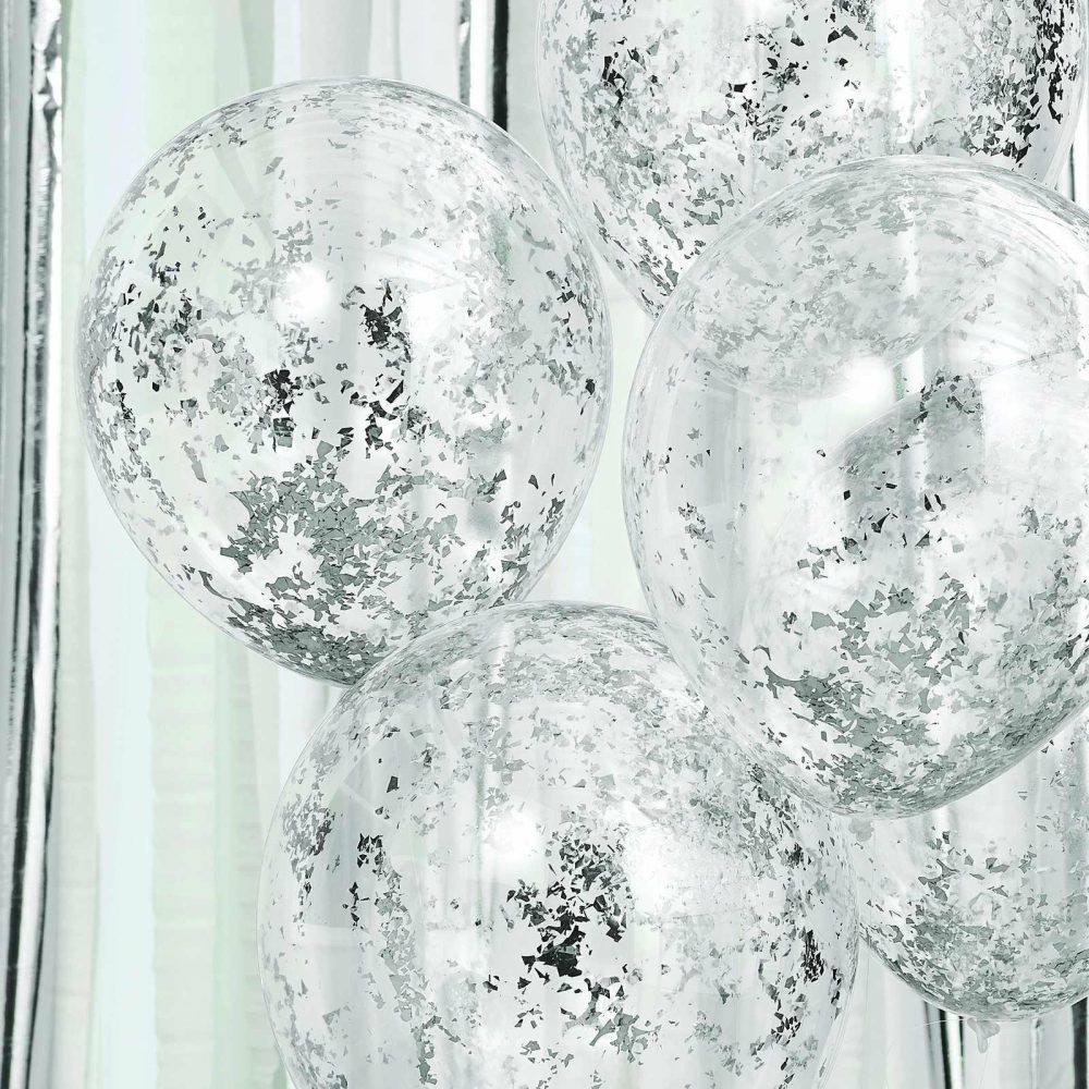 Confetti Balloons |   Silver Shredded Confetti Filled Balloons Balloons Confetti Balloons