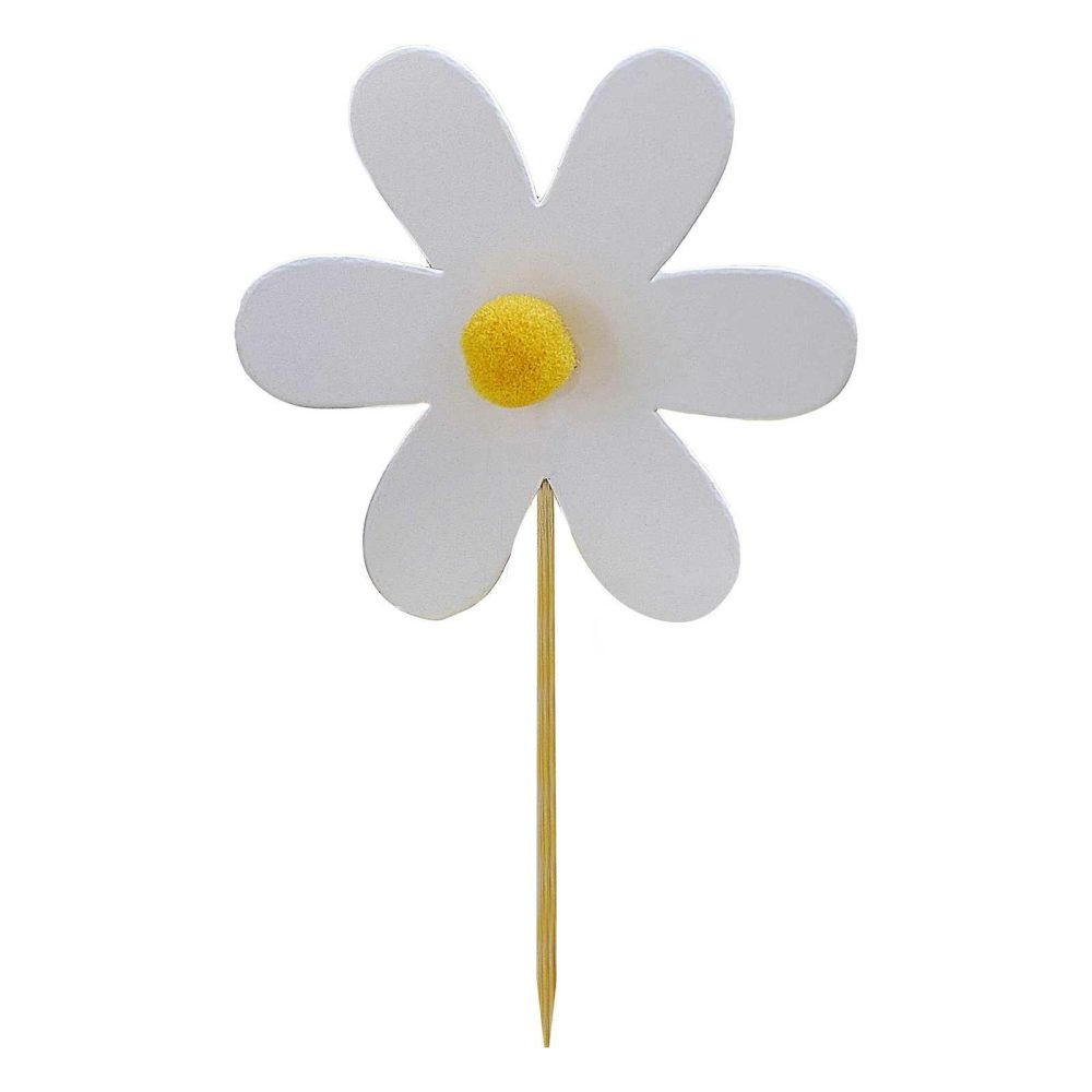 Cupcake Decorations |   Daisy Cupcake Toppers With Pom Poms Candles & Cake Accessories Cupcake Decorations