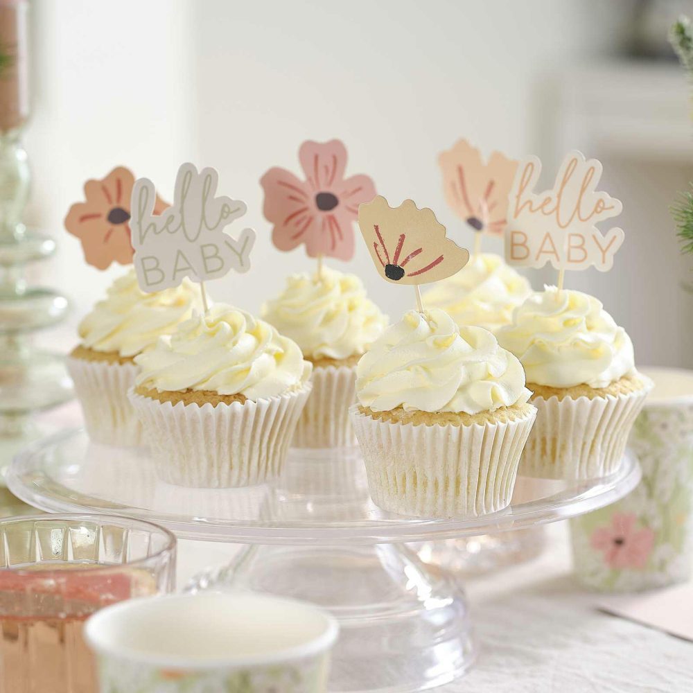 Cupcake Decorations |   Floral Baby Shower Cupcake Toppers Candles & Cake Accessories Cupcake Decorations