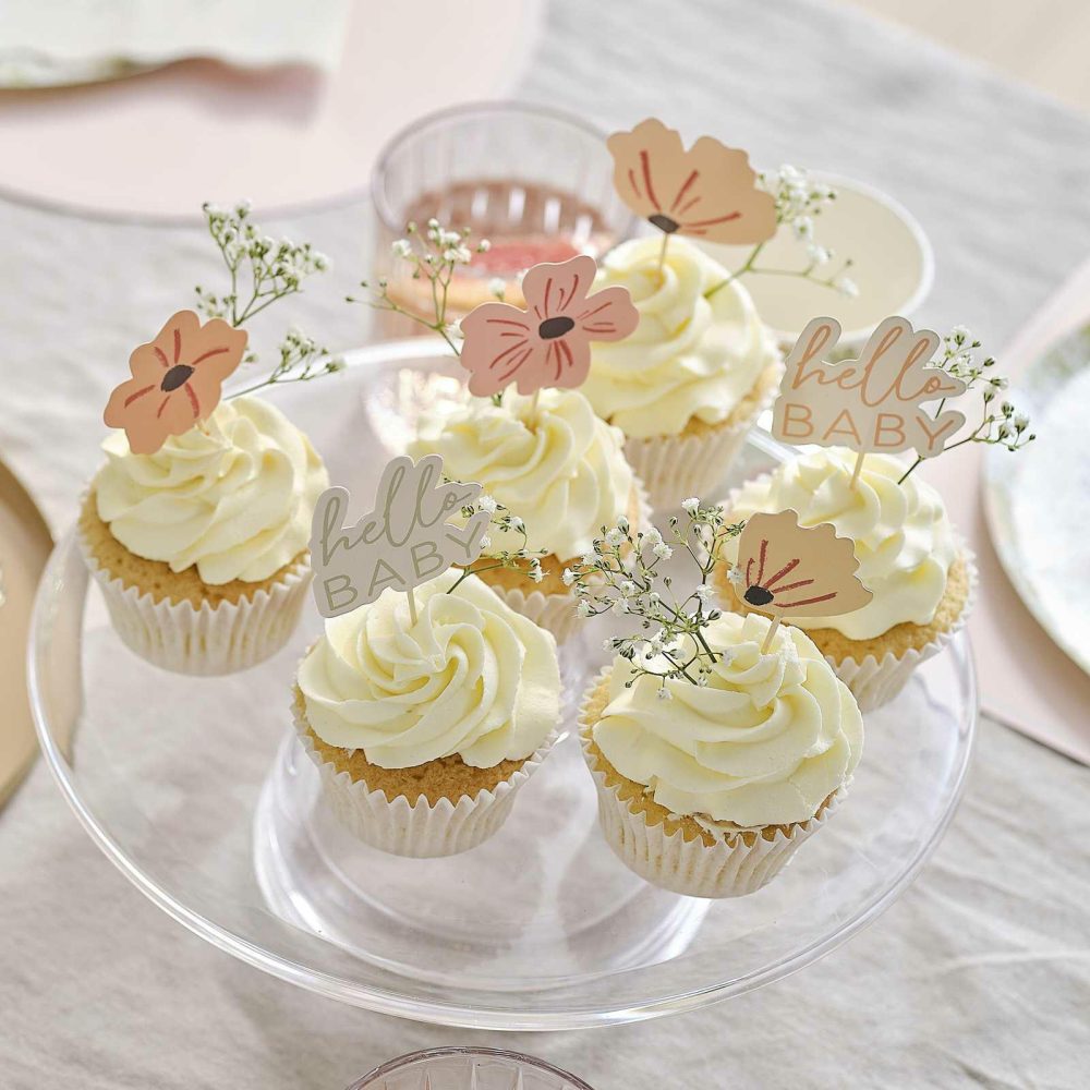 Cupcake Decorations |   Floral Baby Shower Cupcake Toppers Candles & Cake Accessories Cupcake Decorations