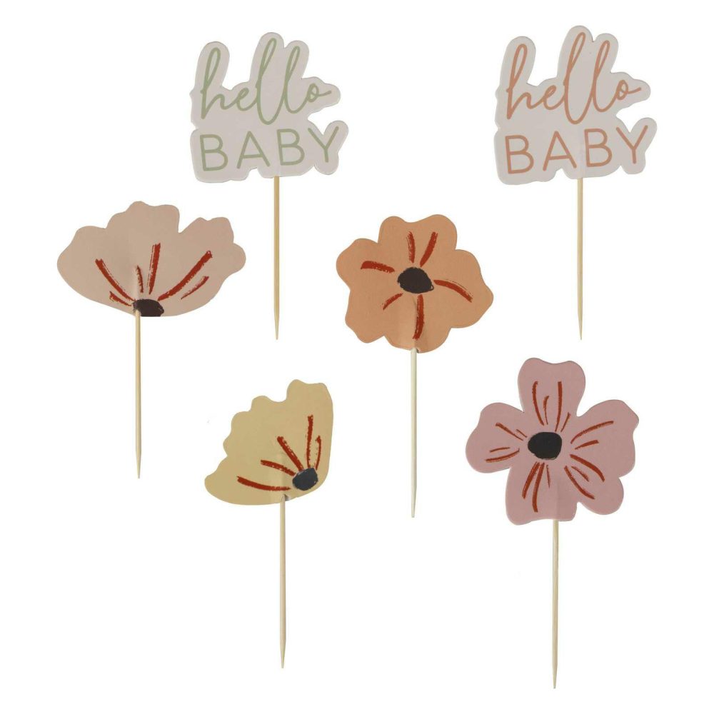 Cupcake Decorations |   Floral Baby Shower Cupcake Toppers Candles & Cake Accessories Cupcake Decorations