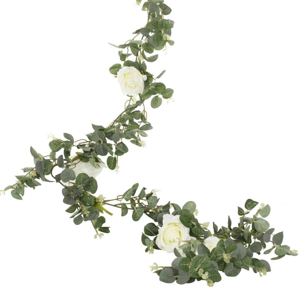 Flowers & Foliage |   Artificial Eucalyptus Garland With White Roses Flowers & Foliage Flowers & Foliage