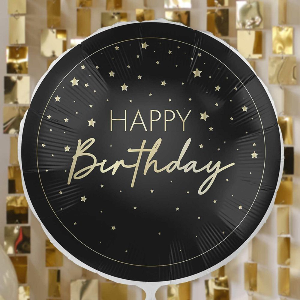 Foil Balloons |   Black & Gold Foil Happy Birthday Balloon Balloons Foil Balloons