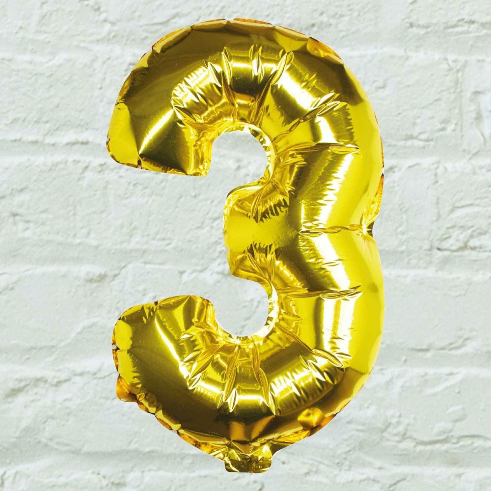 Foil Balloons |   Gold Foil Number 3 Balloon Balloons Foil Balloons