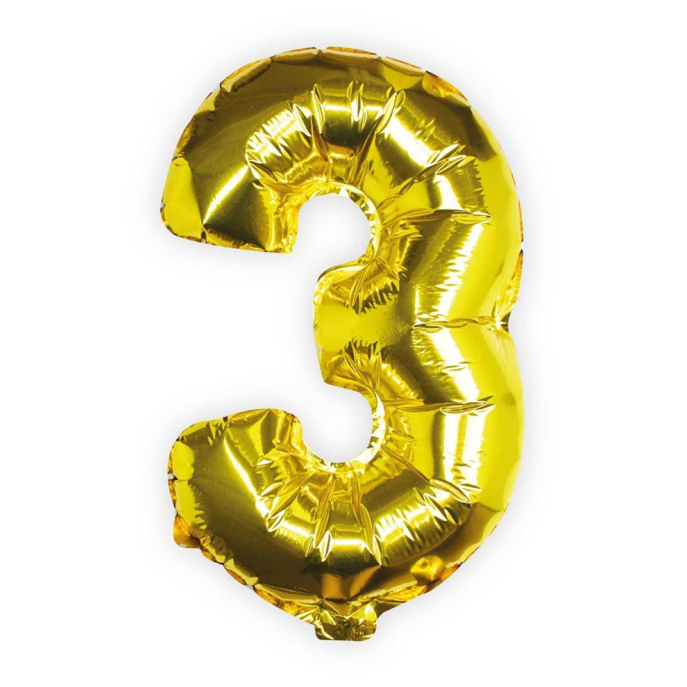 Foil Balloons |   Gold Foil Number 3 Balloon Balloons Foil Balloons