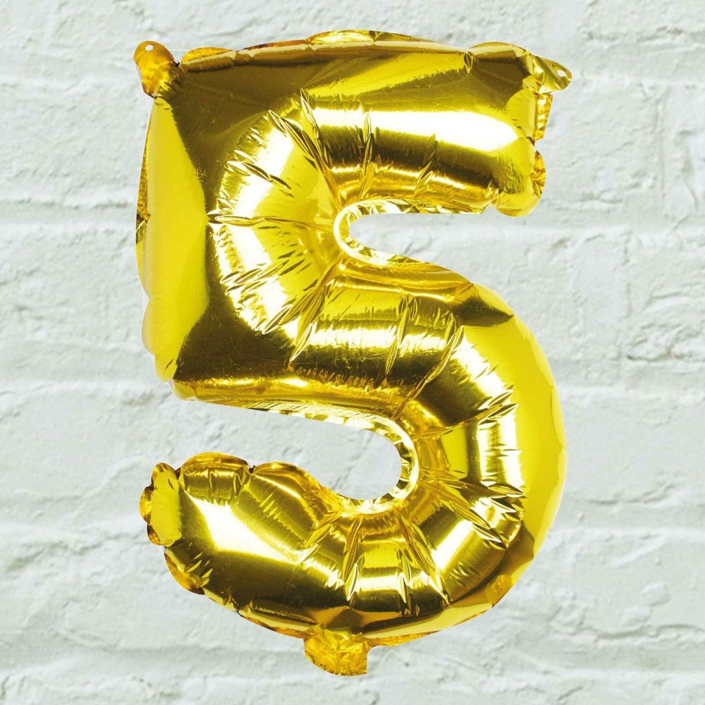 Foil Balloons |   Gold Foil Number 5 Balloon Balloons Foil Balloons