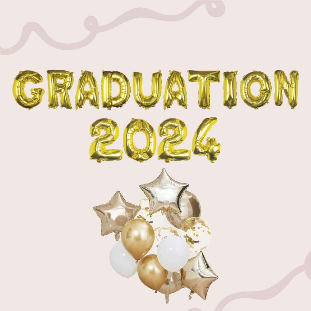 Foil Balloons |   Gold Graduation 2024 Balloon Bundle Balloons Foil Balloons