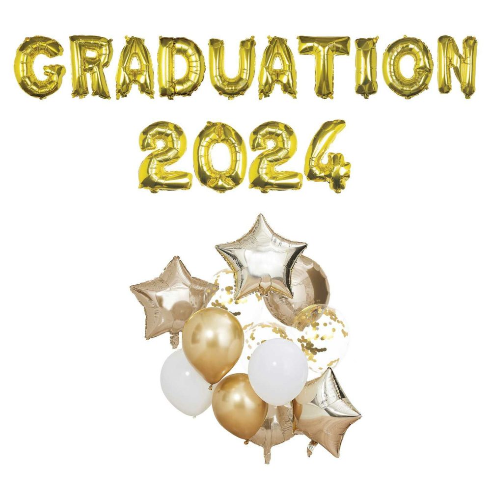 Foil Balloons |   Gold Graduation 2024 Balloon Bundle Balloons Foil Balloons