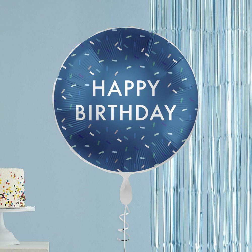 Foil Balloons |   Navy & Confetti Happy Birthday Balloon Balloons Foil Balloons