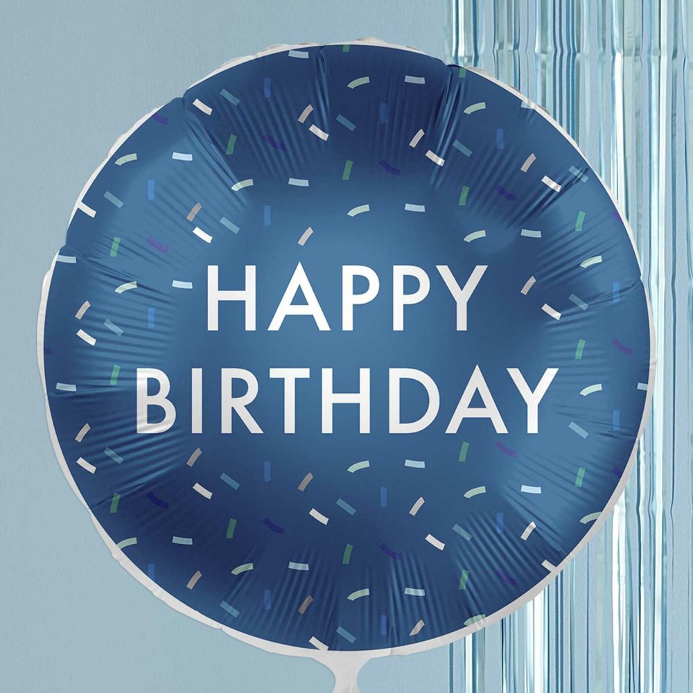 Foil Balloons |   Navy & Confetti Happy Birthday Balloon Balloons Foil Balloons