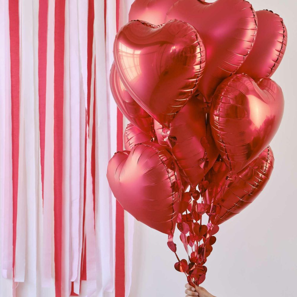 Foil Balloons |   Red Heart Balloons With Heart Streamers Balloons Foil Balloons