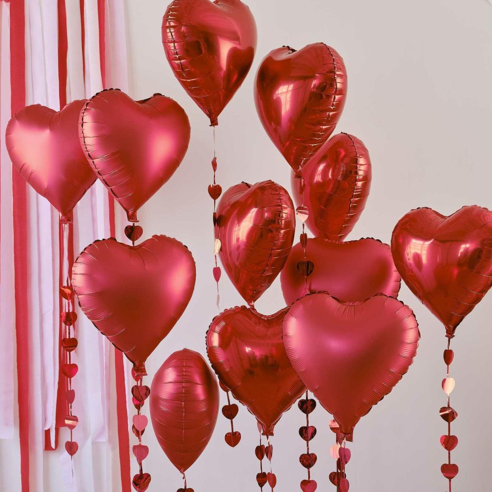 Foil Balloons |   Red Heart Balloons With Heart Streamers Balloons Foil Balloons