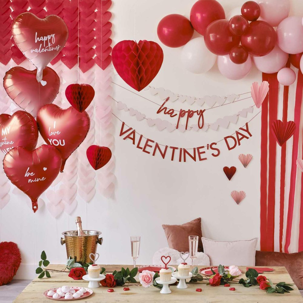 Foil Balloons |   Red Heart Balloons With Heart Streamers Balloons Foil Balloons