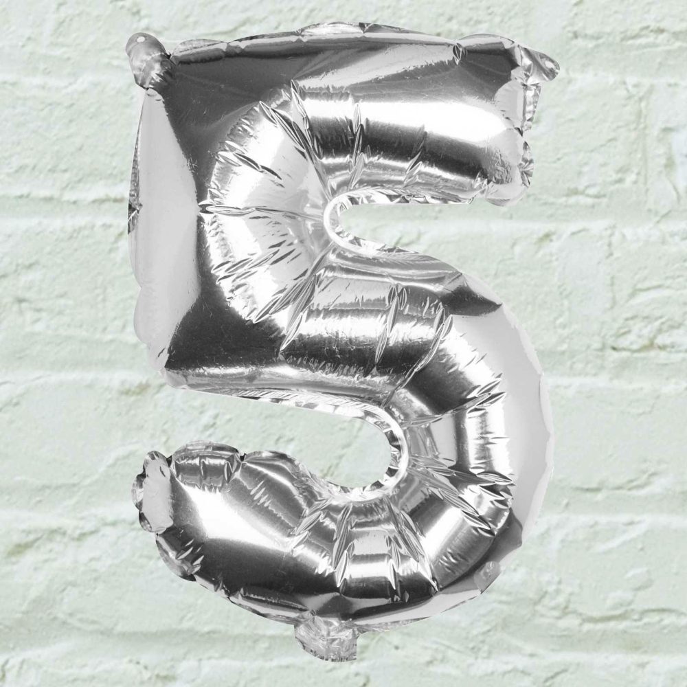 Foil Balloons |   Silver Foil Number 5 Balloon Balloons Foil Balloons