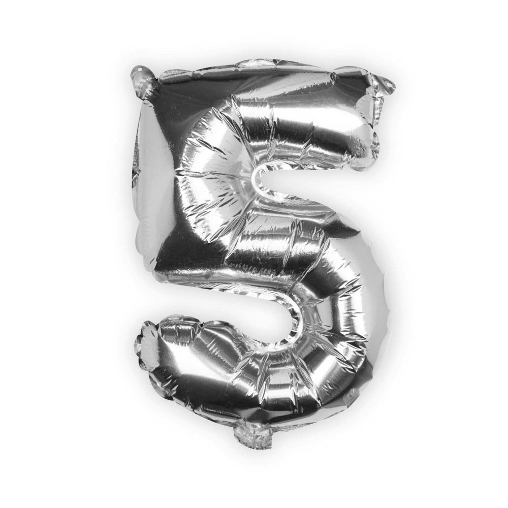 Foil Balloons |   Silver Foil Number 5 Balloon Balloons Foil Balloons