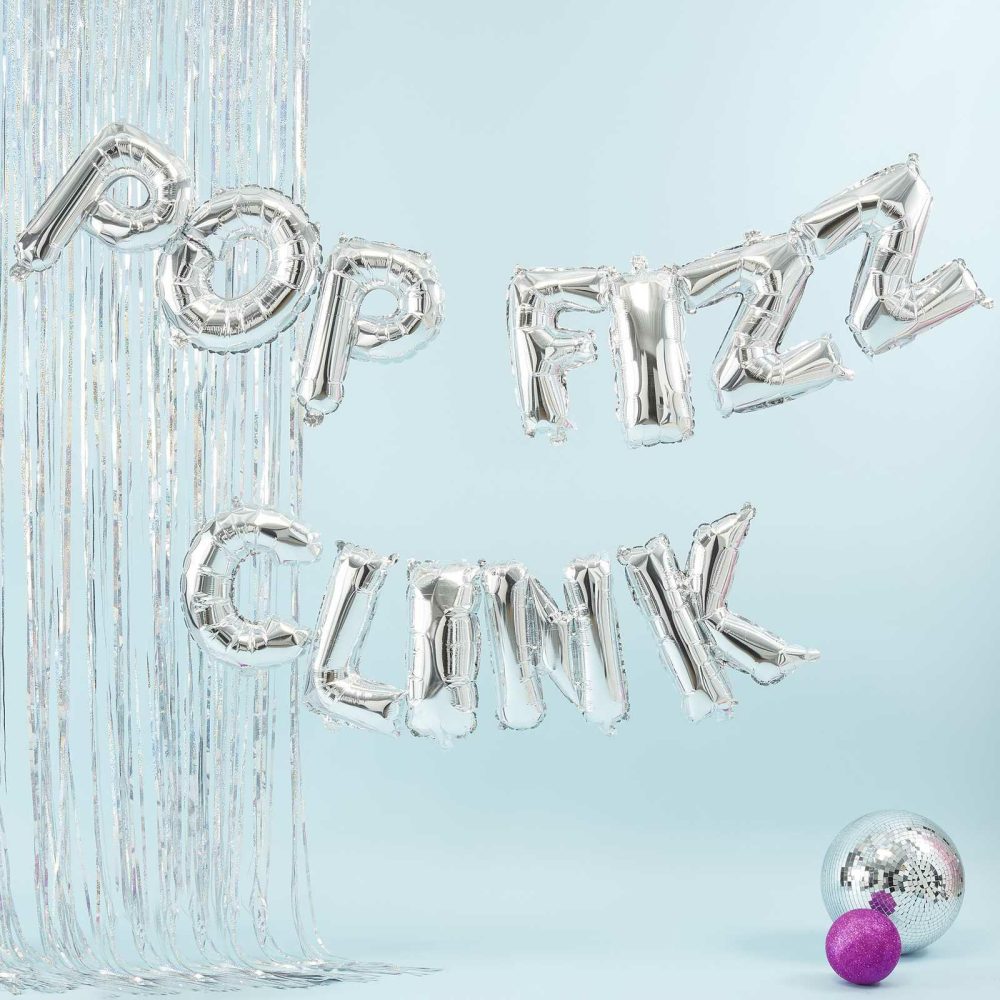 Foil Balloons |   Silver Pop Fizz Clink Balloon Bunting – Jolly Vibes Balloons Foil Balloons