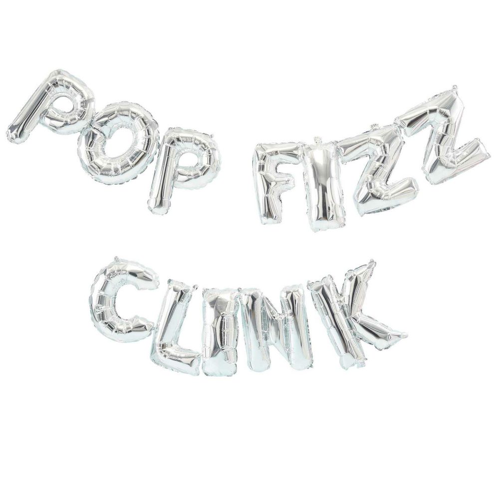 Foil Balloons |   Silver Pop Fizz Clink Balloon Bunting – Jolly Vibes Balloons Foil Balloons