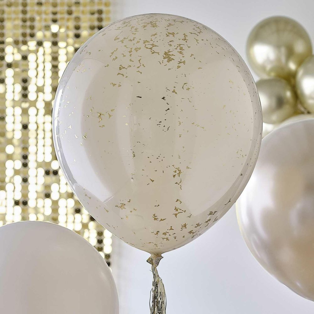 Giant Balloons |   Neutral And Gold Balloons With Gold Tassel Tails Balloons Giant Balloons