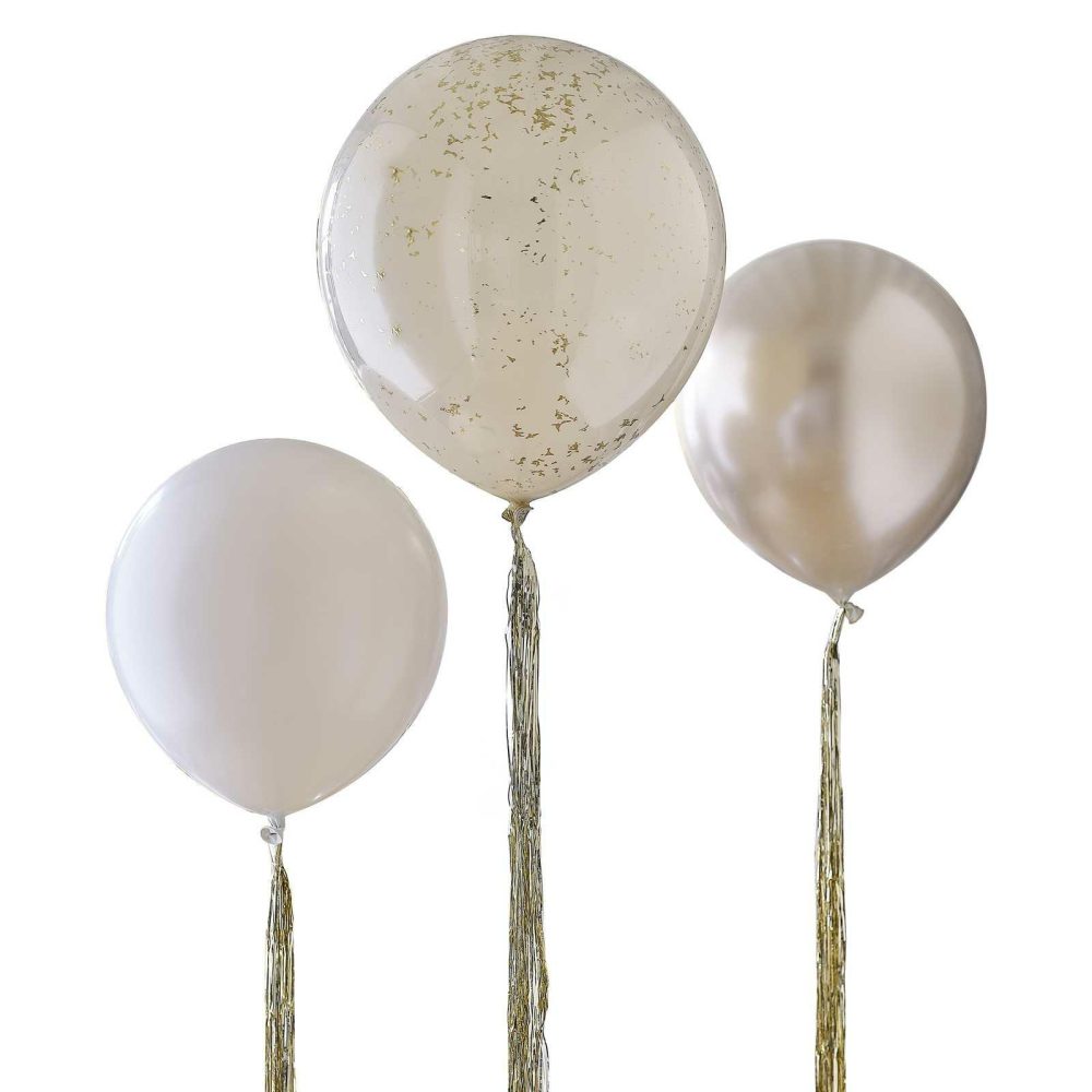 Giant Balloons |   Neutral And Gold Balloons With Gold Tassel Tails Balloons Giant Balloons