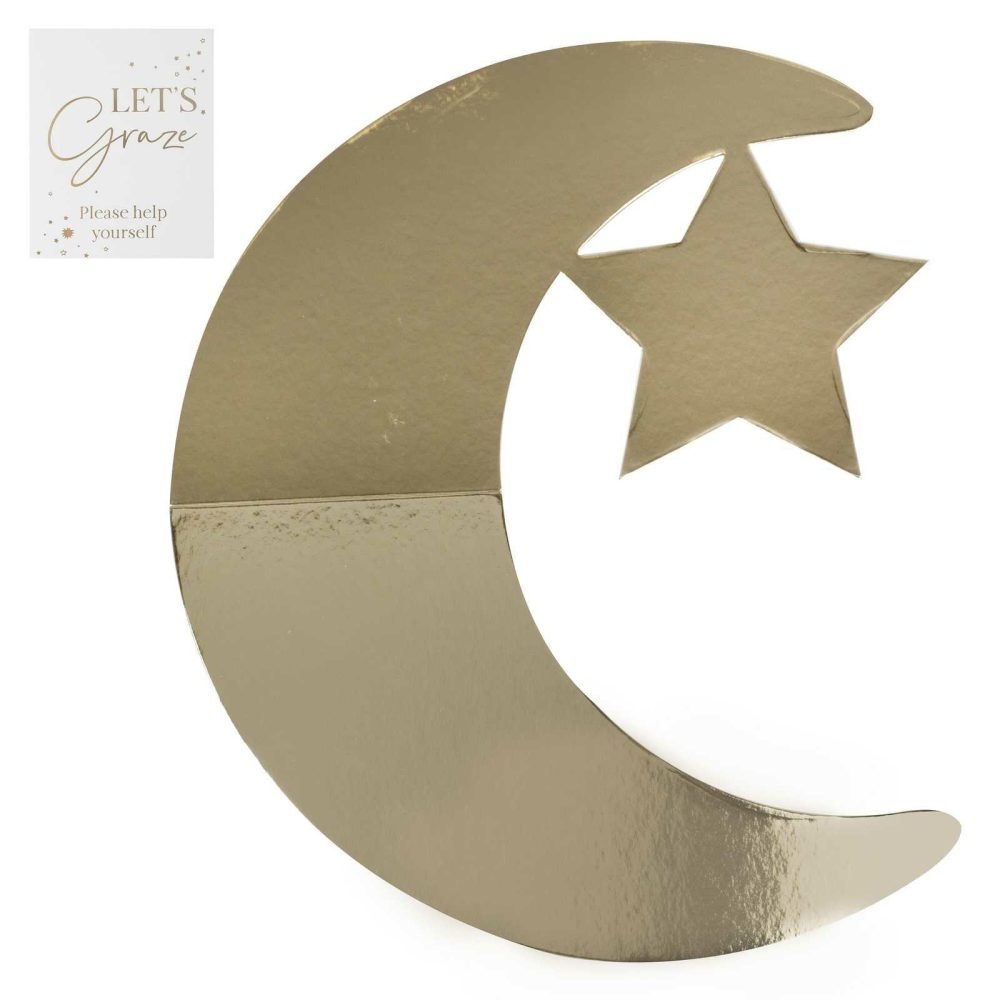 Grazing Boards |   Gold Crescent Moon And Star Grazing Board Candles & Cake Accessories Grazing Boards