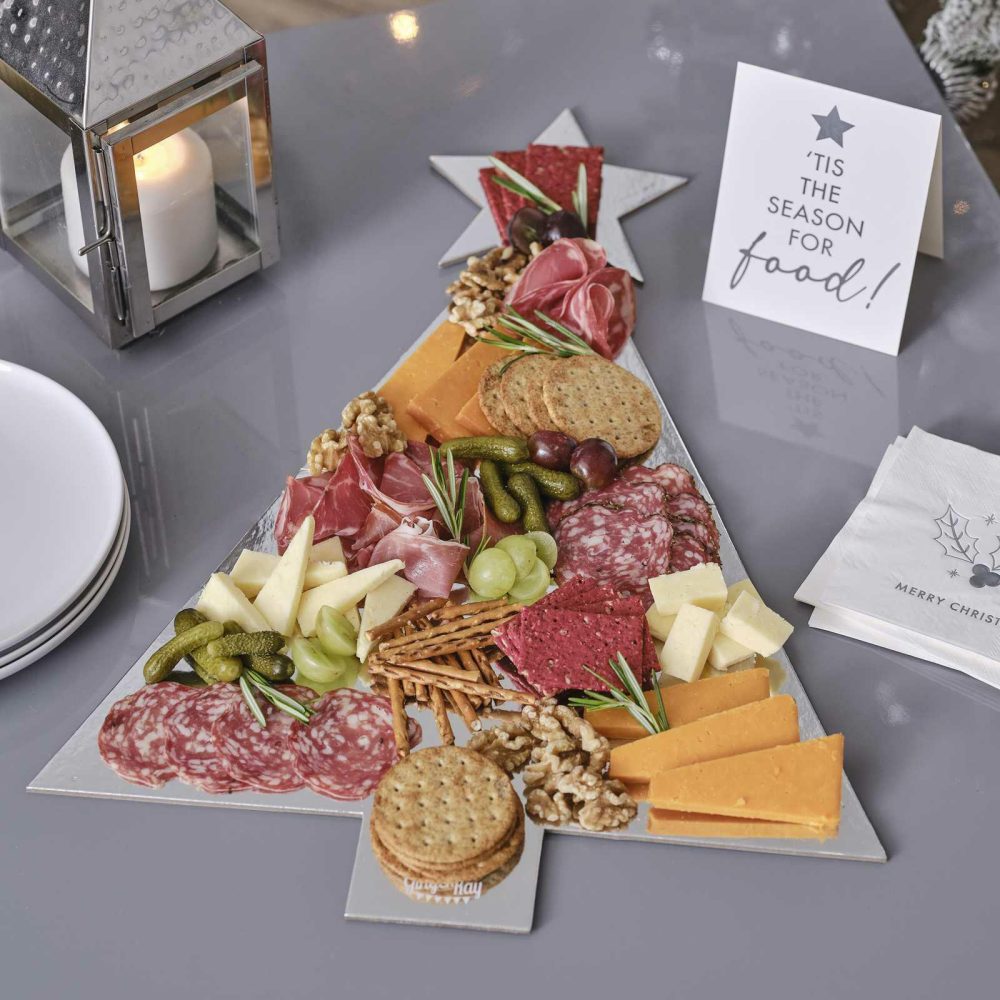 Grazing Boards |   Silver Tree Shaped Christmas Grazing Board Candles & Cake Accessories Grazing Boards