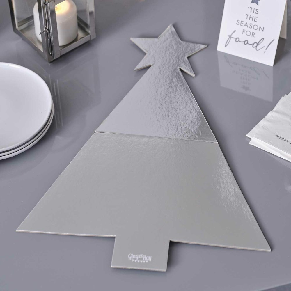 Grazing Boards |   Silver Tree Shaped Christmas Grazing Board Candles & Cake Accessories Grazing Boards