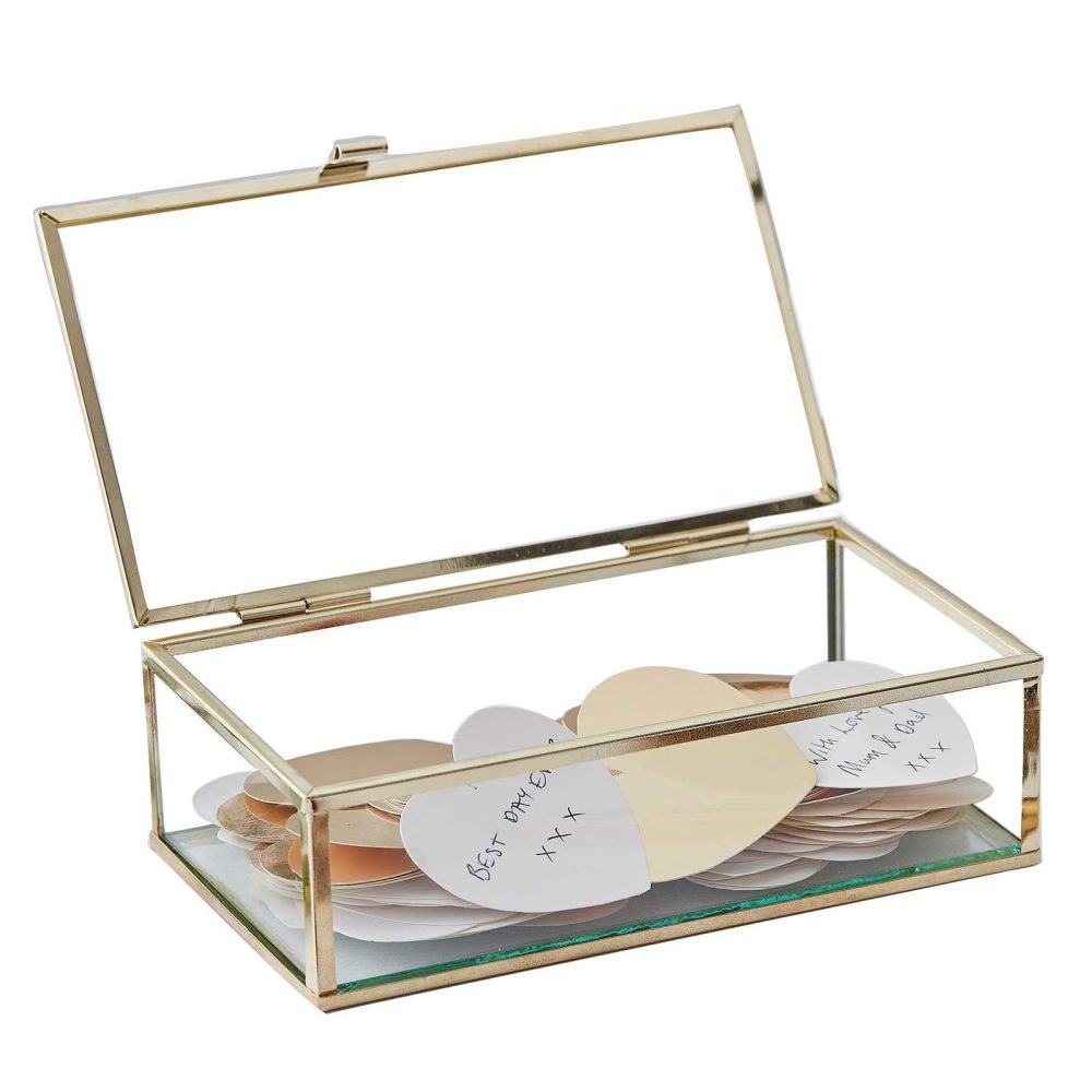 Guest Books & Post Boxes |   Gold Glass Trinket Wedding Guest Book Box Guest Books & Post Boxes Guest Books & Post Boxes