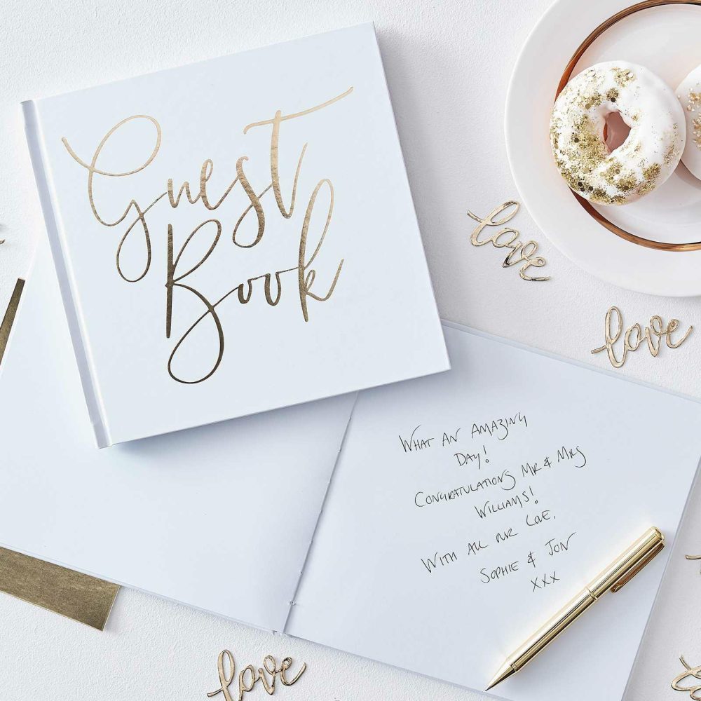 Guest Books & Post Boxes |   White And Gold Foiled Wedding Guest Book Guest Books & Post Boxes Guest Books & Post Boxes