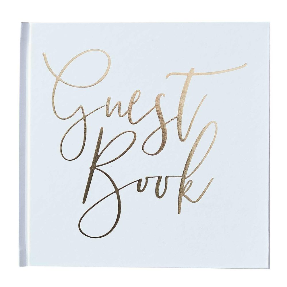 Guest Books & Post Boxes |   White And Gold Foiled Wedding Guest Book Guest Books & Post Boxes Guest Books & Post Boxes