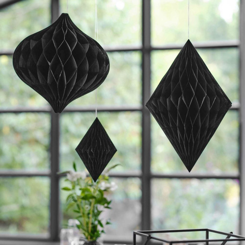 Hanging Decorations |   Black Honeycomb Paper Hanging Decorations Hanging Decorations Hanging Decorations