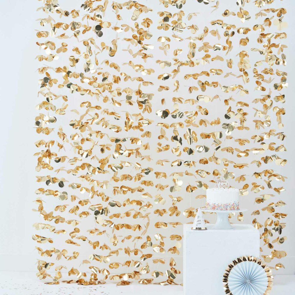 Hanging Decorations |   Gold Backdrop Flower Curtain Backdrops Backdrops