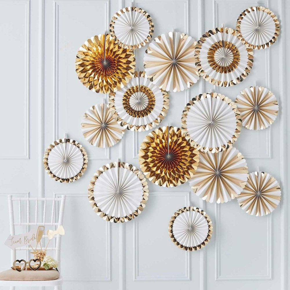 Hanging Decorations |   Gold Paper Fan Decorations Backdrop Kit Hanging Decorations Hanging Decorations