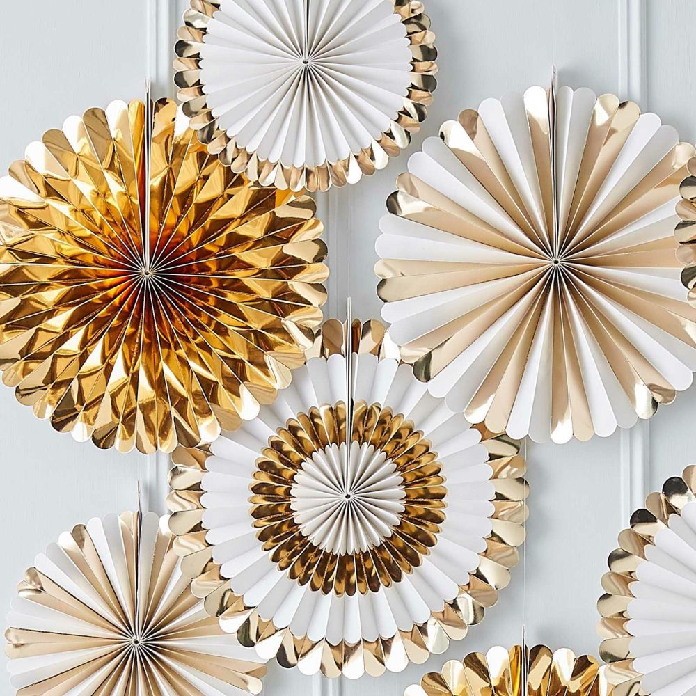 Hanging Decorations |   Gold Paper Fan Decorations Backdrop Kit Hanging Decorations Hanging Decorations