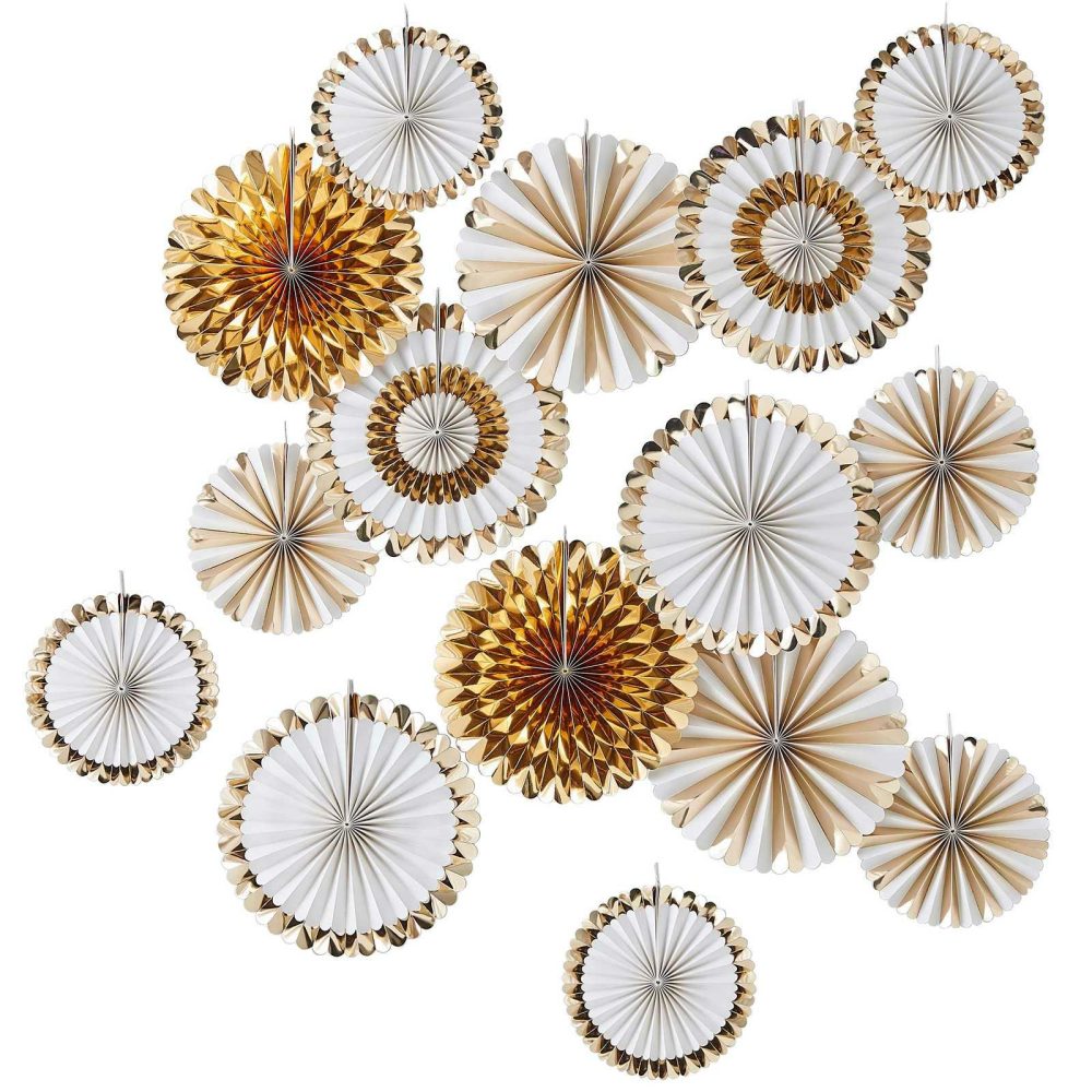 Hanging Decorations |   Gold Paper Fan Decorations Backdrop Kit Hanging Decorations Hanging Decorations