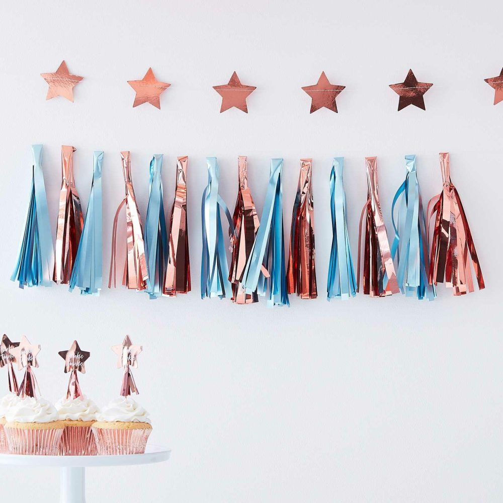 Hanging Decorations |   Matte Blue & Rose Gold Tassel Garland Hanging Decorations Hanging Decorations