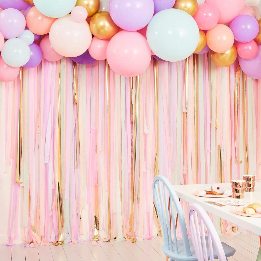 Hanging Decorations |   Pastel Streamer And Balloon Party Backdrop Backdrops Backdrops