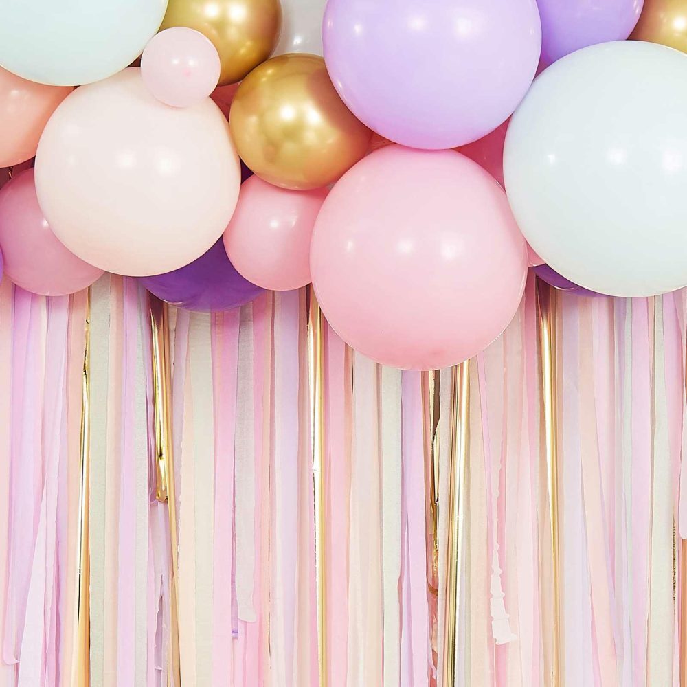 Hanging Decorations |   Pastel Streamer And Balloon Party Backdrop Backdrops Backdrops