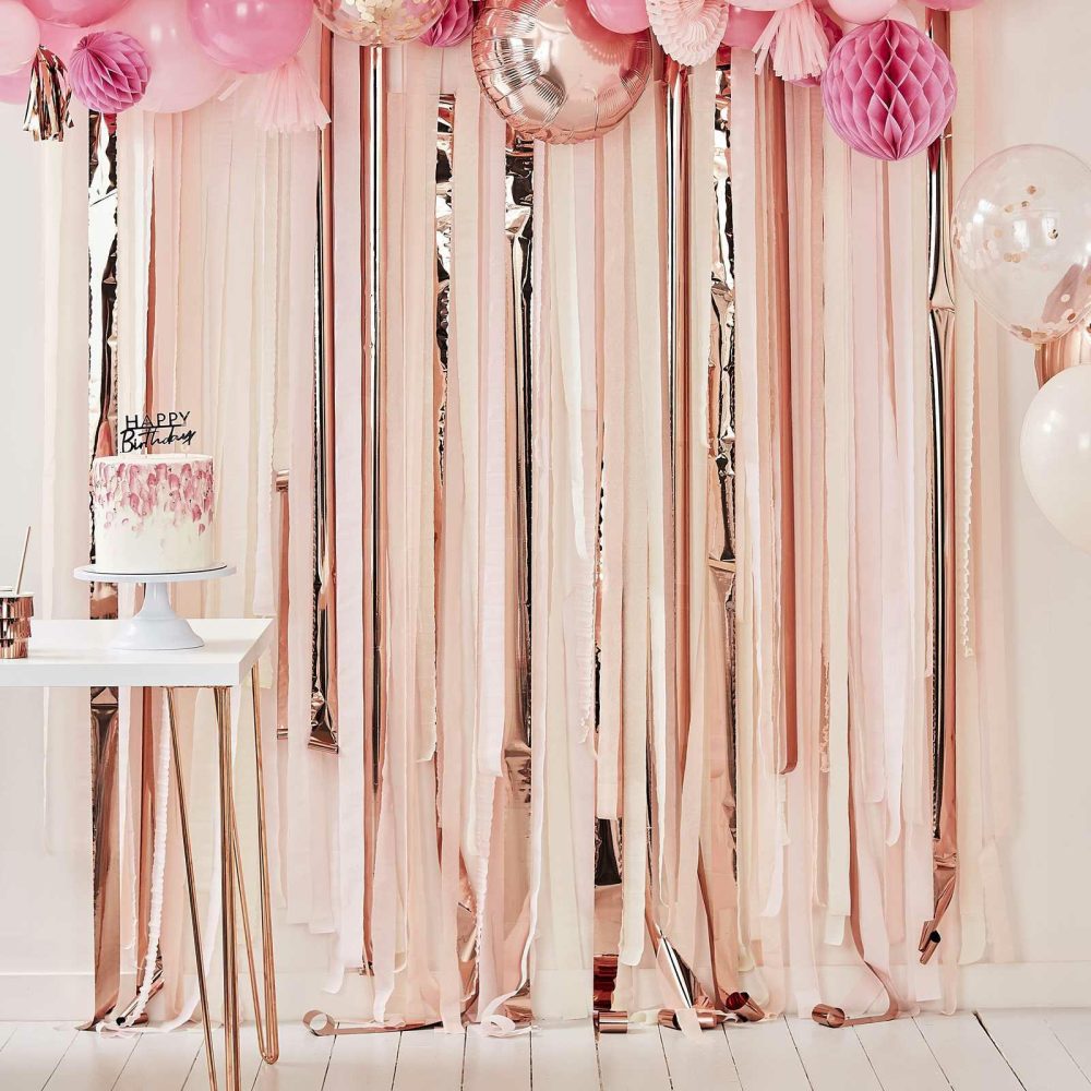 Hanging Decorations |   Pink And Rose Gold Party Streamers Backdrop Backdrops Backdrops