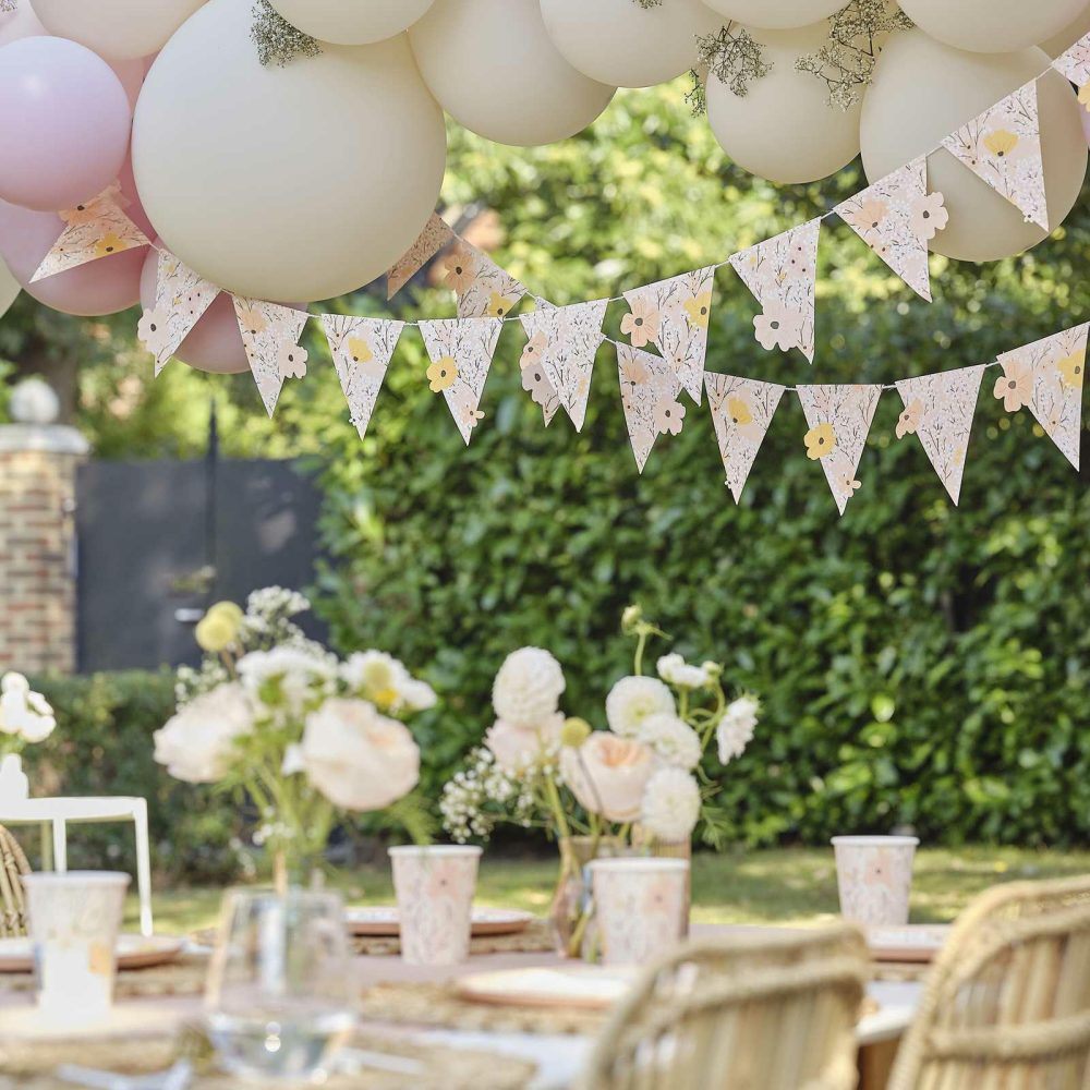 Hanging Decorations |   Pink Floral Flag Bunting Bunting & Garlands Bunting & Garlands