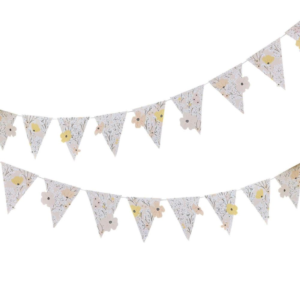 Hanging Decorations |   Pink Floral Flag Bunting Bunting & Garlands Bunting & Garlands