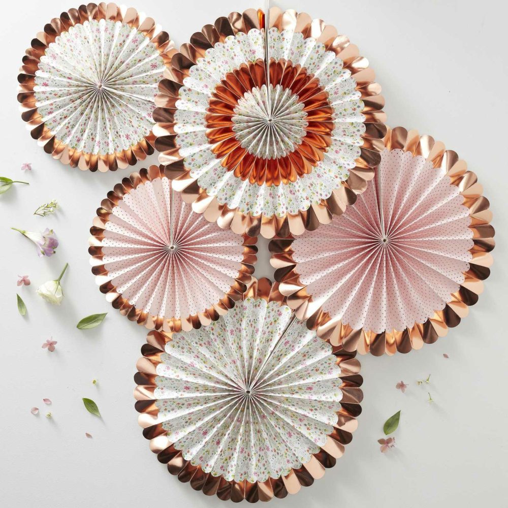 Hanging Decorations |   Rose Gold Floral Paper Fan Decorations Hanging Decorations Hanging Decorations