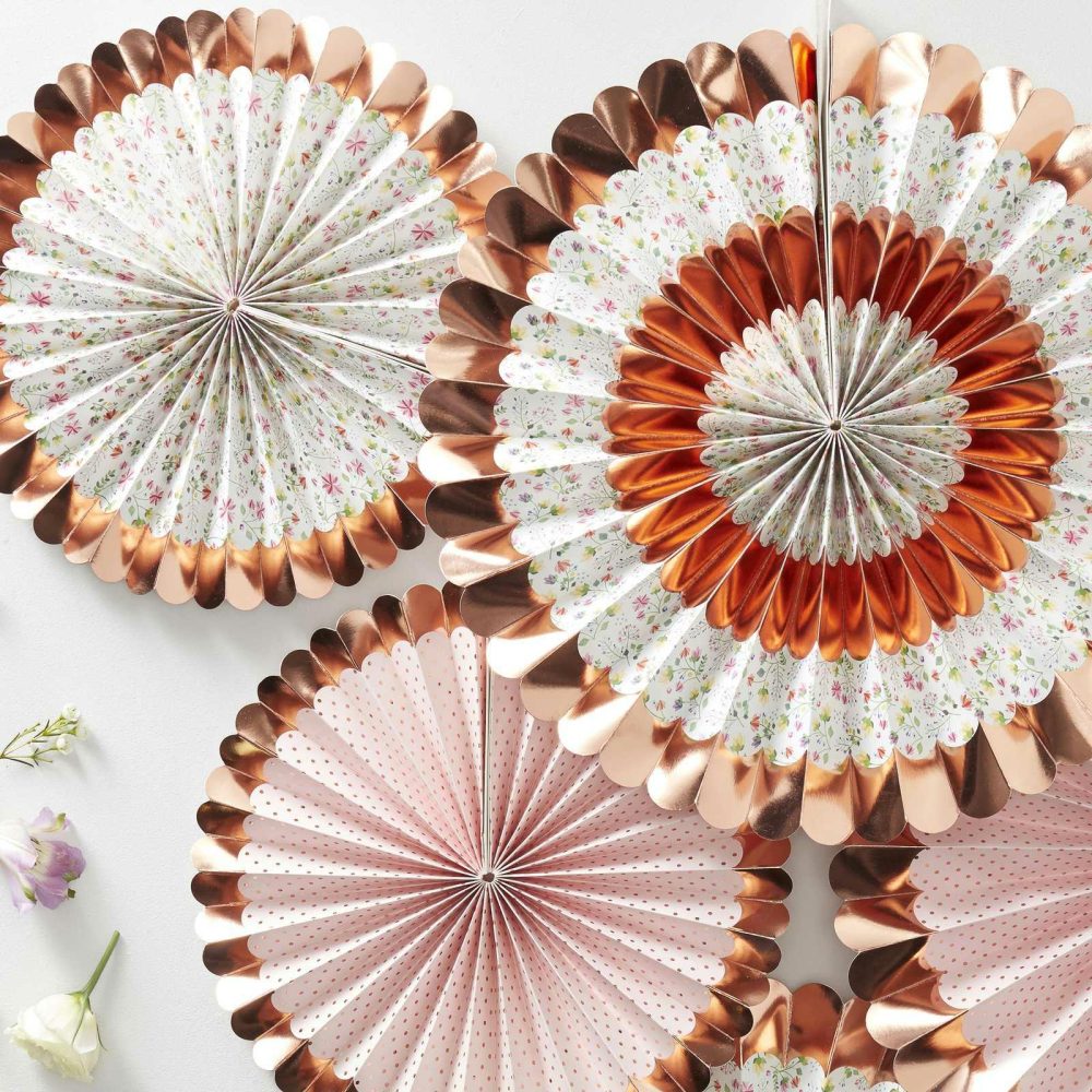 Hanging Decorations |   Rose Gold Floral Paper Fan Decorations Hanging Decorations Hanging Decorations