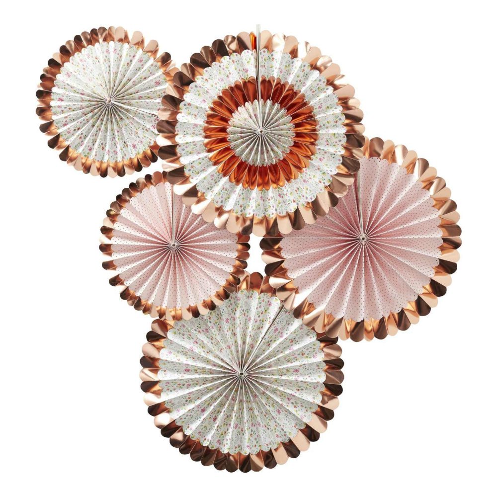 Hanging Decorations |   Rose Gold Floral Paper Fan Decorations Hanging Decorations Hanging Decorations