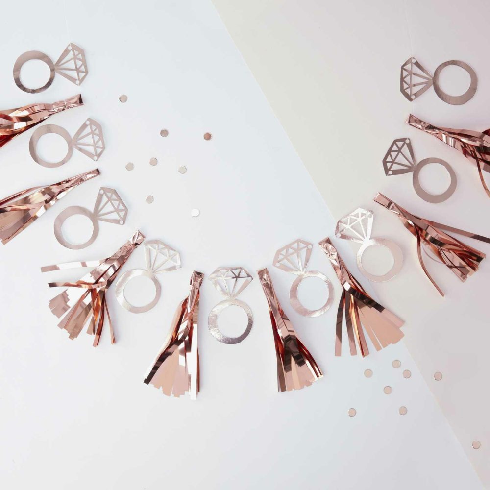 Hanging Decorations |   Rose Gold Foiled Ring Tassel Garland – Team Bride Hanging Decorations Hanging Decorations