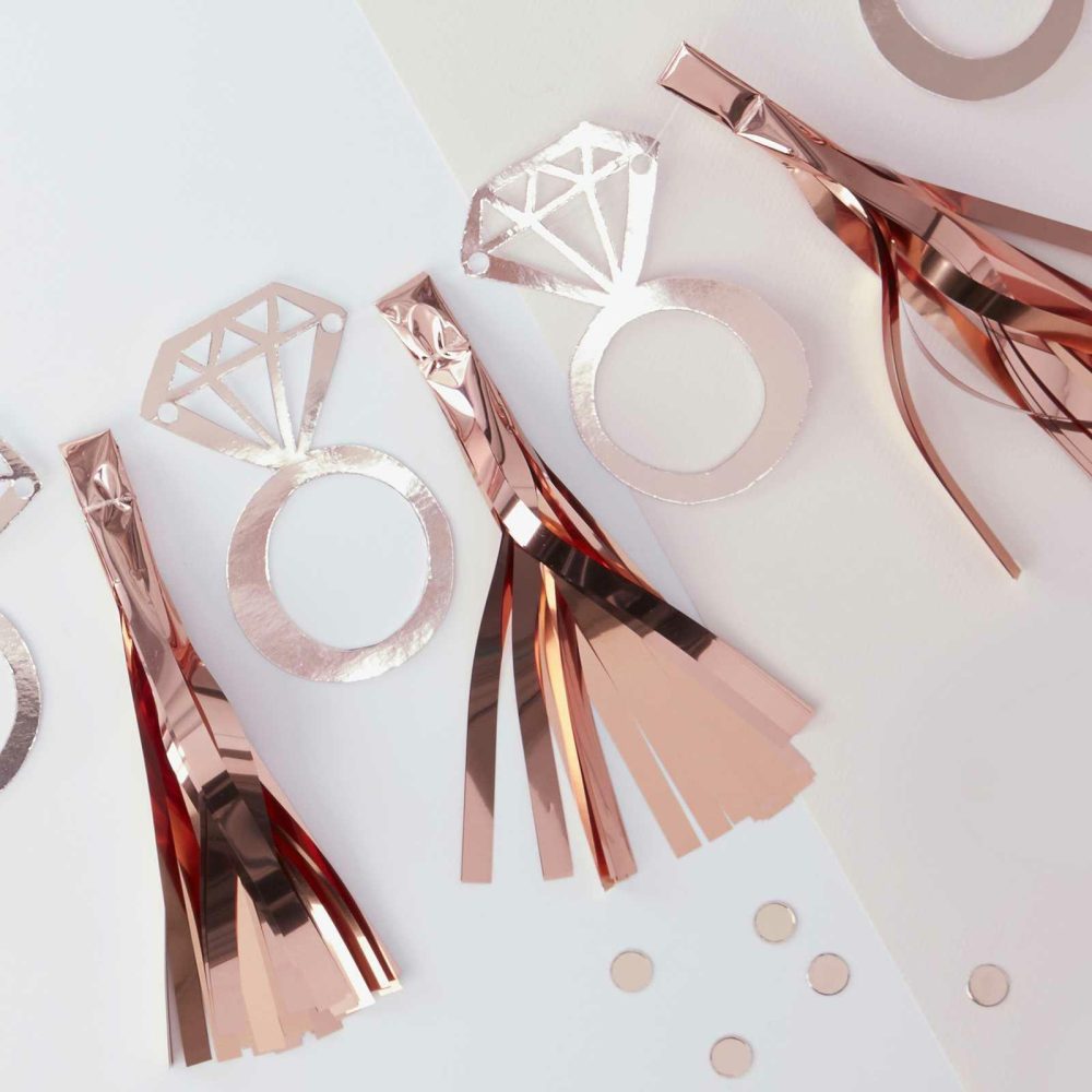 Hanging Decorations |   Rose Gold Foiled Ring Tassel Garland – Team Bride Hanging Decorations Hanging Decorations