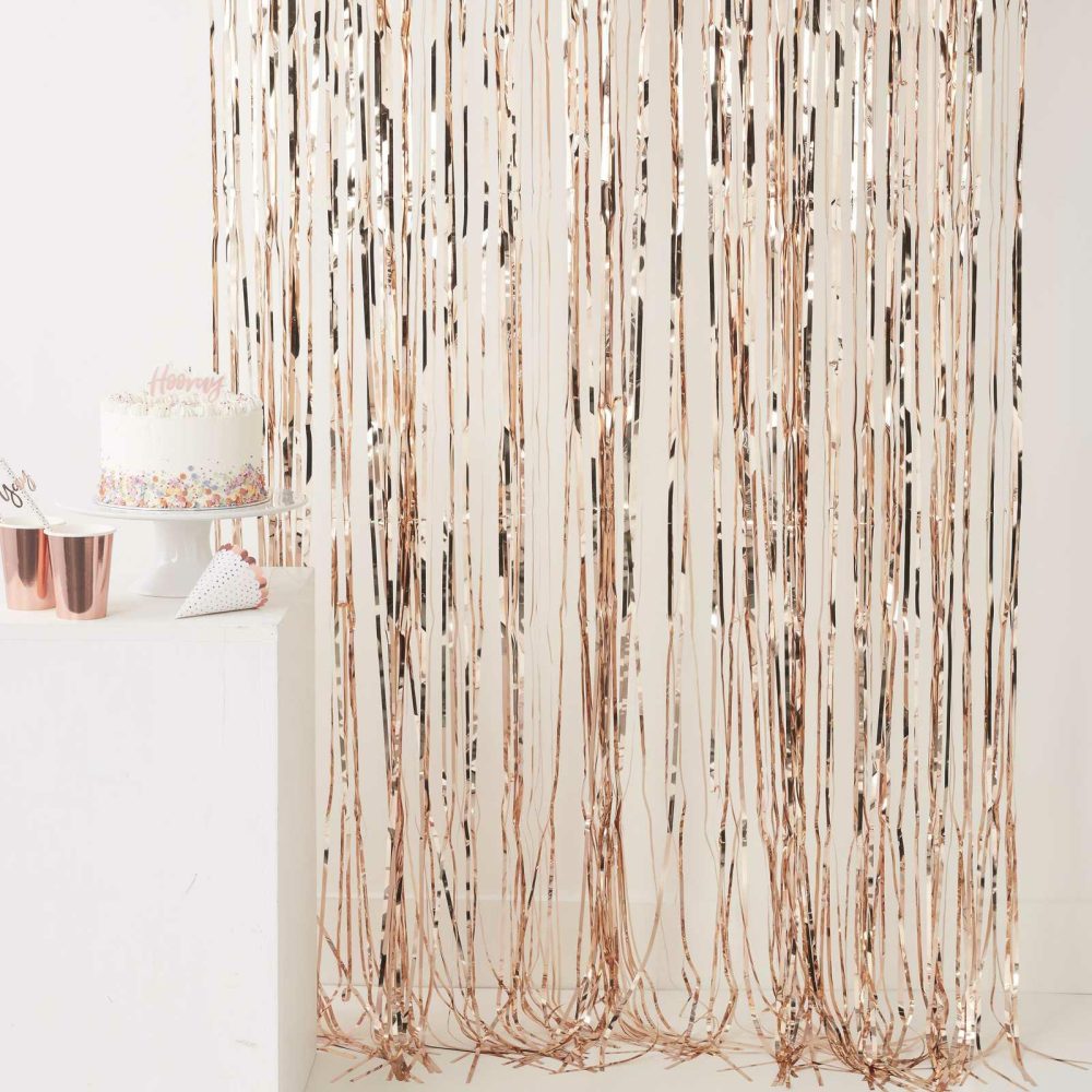 Hanging Decorations |   Rose Gold Fringe Foil Curtain Backdrops Backdrops