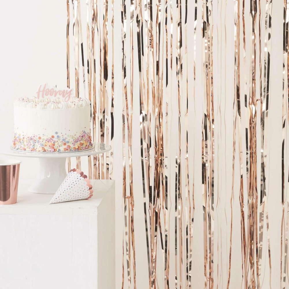 Hanging Decorations |   Rose Gold Fringe Foil Curtain Backdrops Backdrops