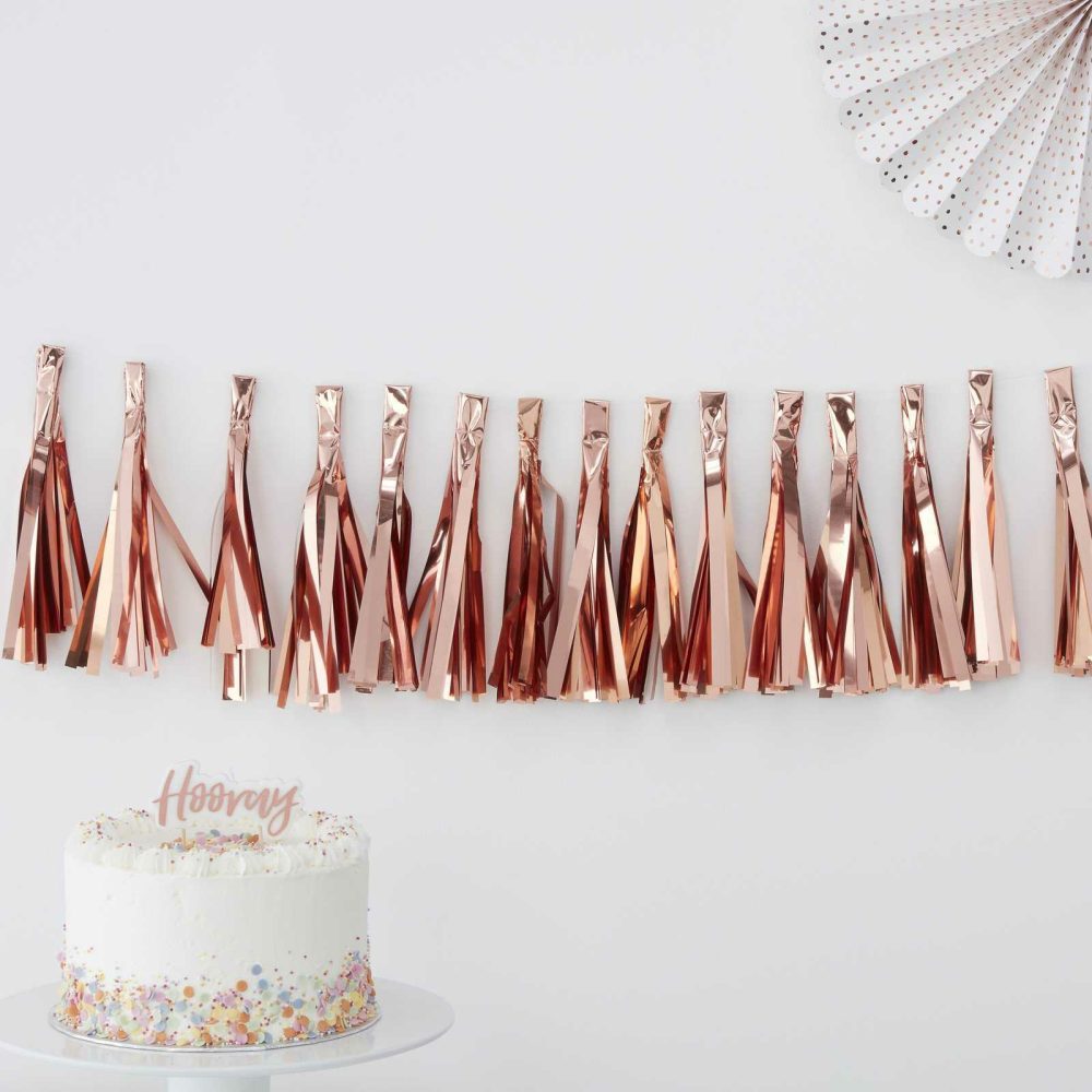 Hanging Decorations |   Rose Gold Tassel Garland Bunting & Garlands Bunting & Garlands